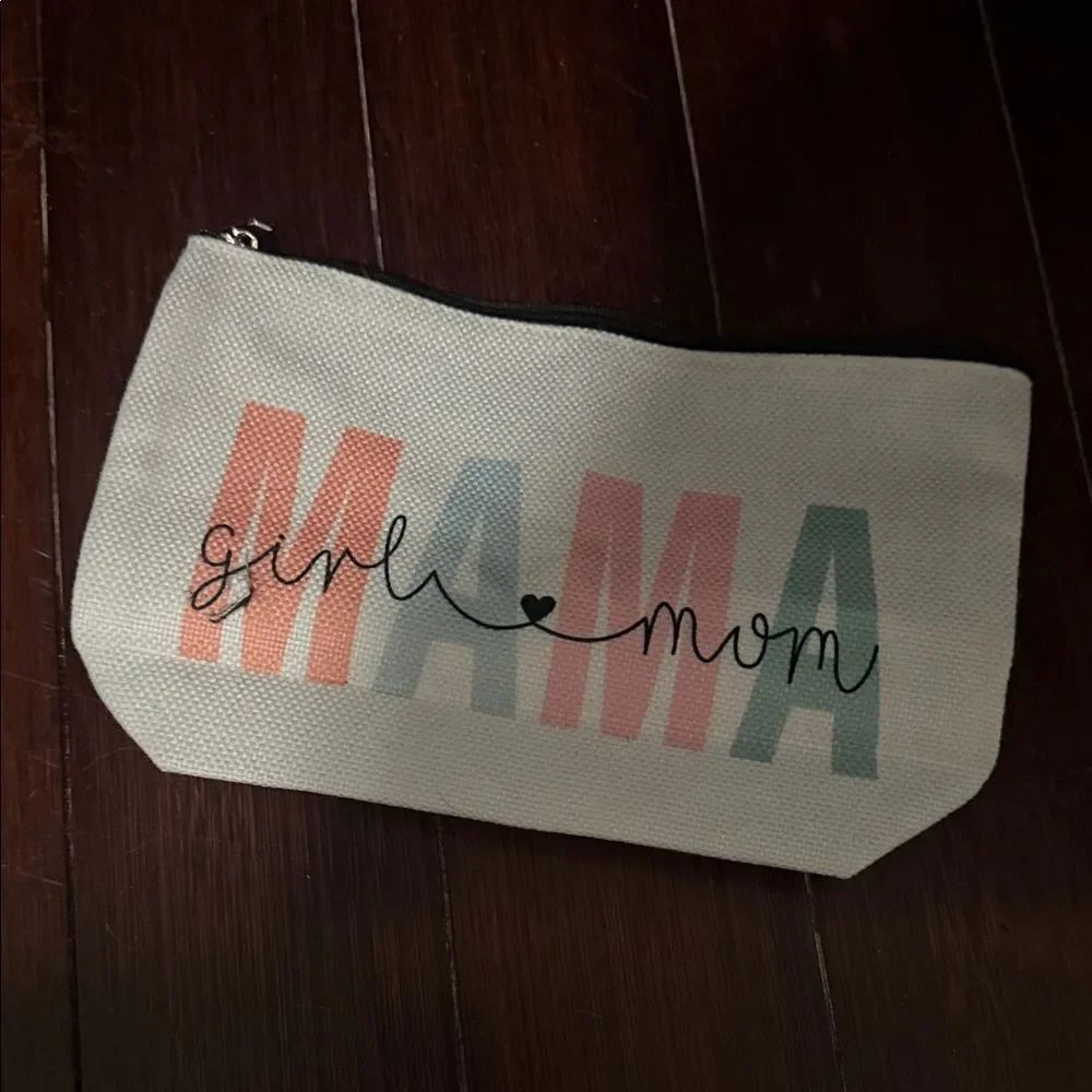 Girl Mom Canvas Pouch BRAND NEW - Never Used - White Colorful Cosmetic Case